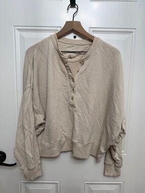 American Eagle Outfitters Cream Henley Button-Front Sweatshirt